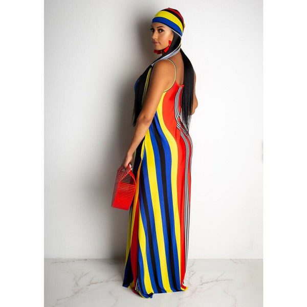 The Best Women Maxi Boho Dress Striped Summer Casual Beach Evening Party Long Sundress Fashion Ladies Sleeveless Dresses Online - Takalr