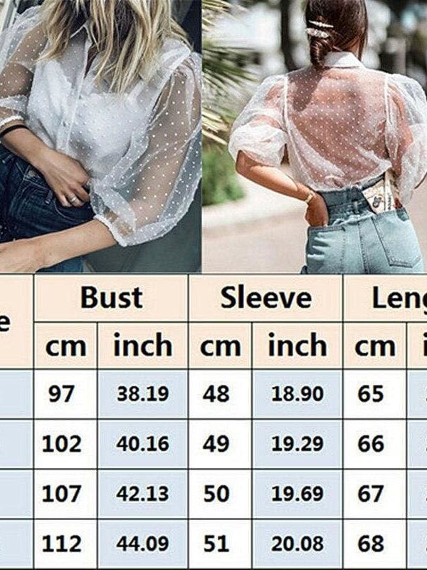 The Best Women Mesh Sheer Blouse See-through Long Sleeve Top Shirt Blouse Fashion Pearl Button Transparent White Shirt Female Blusas Online - Takalr