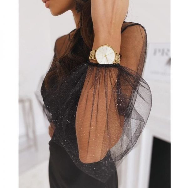 The Best Women Mesh Sheer Puff Sleeve Dress Bodycon Long Sleeve Mini Dress Online - Takalr