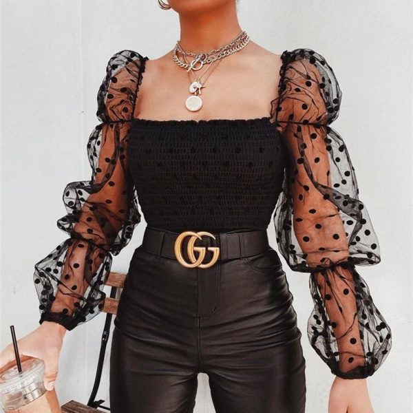 The Best Women Mesh Sheer T Shirt See-through Long Sleeve Top Shirt Online - Takalr