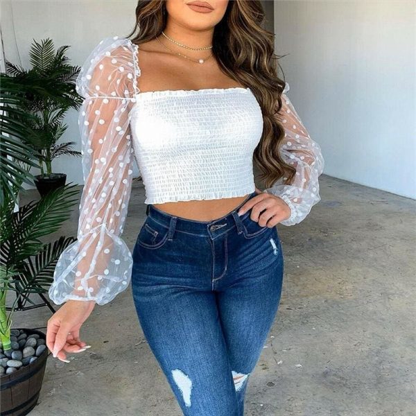 The Best Women Mesh Sheer T Shirt See-through Long Sleeve Top Shirt Online - Takalr