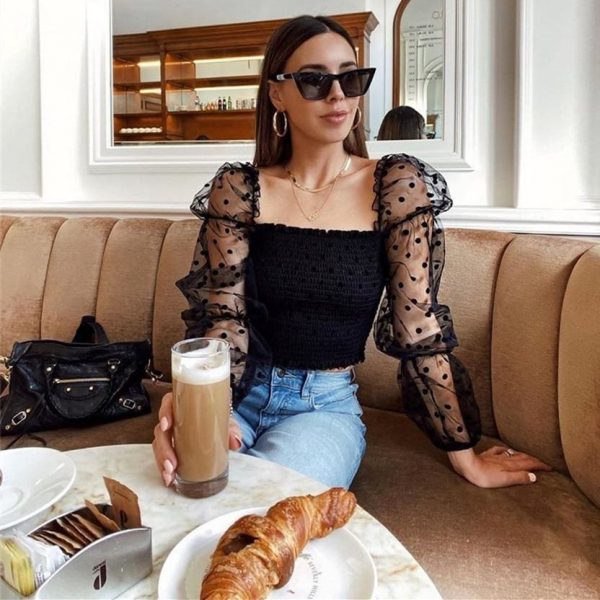 The Best Women Mesh Sheer T Shirt See-through Long Sleeve Top Shirt Online - Takalr