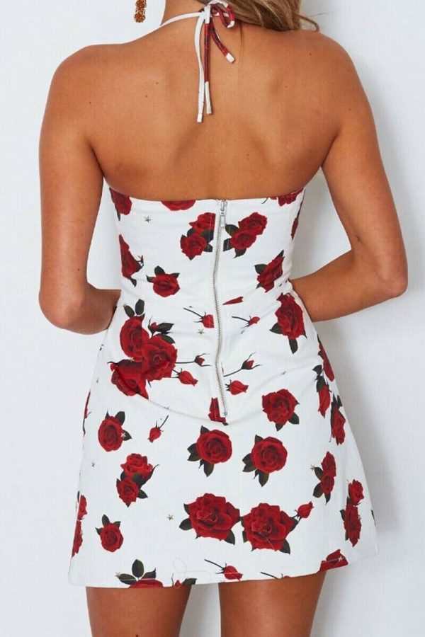 The Best Women Mini Floral Dress Summer Fashion Ladies Slim Bodycon Party Clubwear Beach Holiday Sleeveless Zipper Sundress Online - Takalr