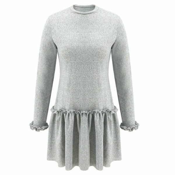 The Best Women O Neck Ruffle Sweater Dress Jumper Autumn Baggy Long Sleeve Tops Pullover Casual Long Midi Dress Online - Takalr