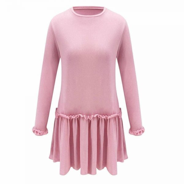 The Best Women O Neck Ruffle Sweater Dress Jumper Autumn Baggy Long Sleeve Tops Pullover Casual Long Midi Dress Online - Takalr