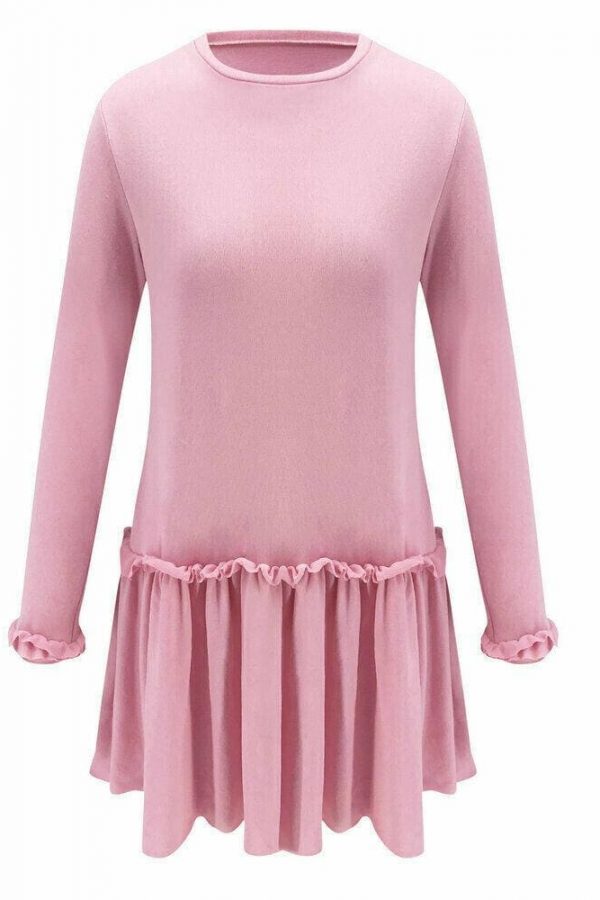 The Best Women O Neck Ruffle Sweater Dress Jumper Autumn Baggy Long Sleeve Tops Pullover Casual Long Midi Dress Online - Takalr