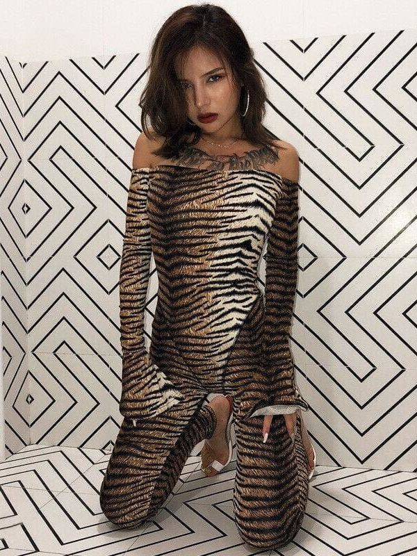 The Best Women Off Shoulder Bodycon Jumpsuit Clubwear Tigrina Leopard Printed Party Casual Long Jumpsuit Trouser Online - Takalr