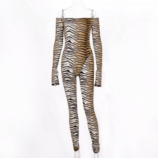 The Best Women Off Shoulder Bodycon Jumpsuit Clubwear Tigrina Leopard Printed Party Casual Long Jumpsuit Trouser Online - Takalr