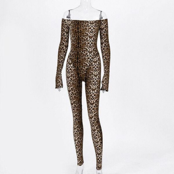 The Best Women Off Shoulder Bodycon Jumpsuit Clubwear Tigrina Leopard Printed Party Casual Long Jumpsuit Trouser Online - Takalr