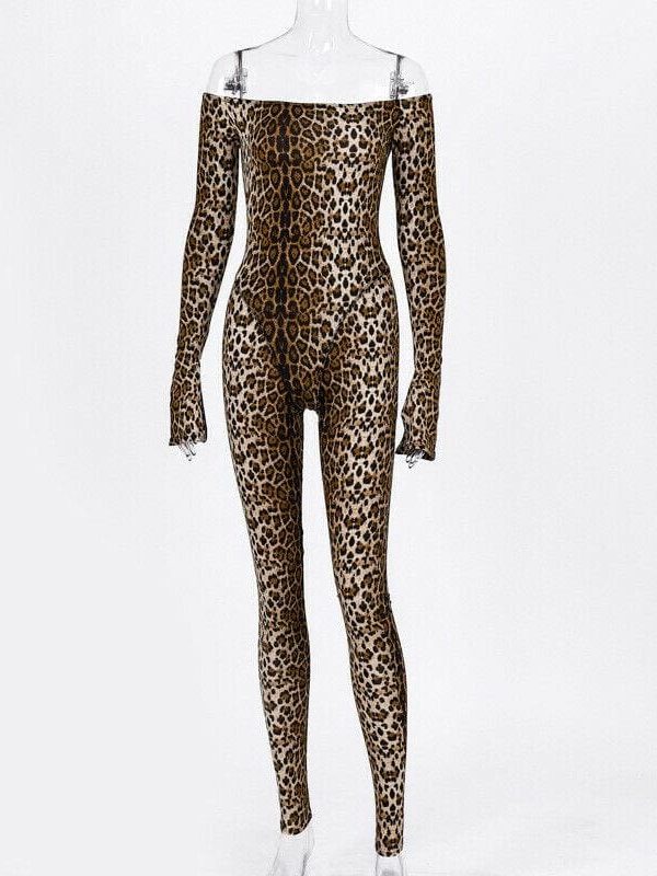 The Best Women Off Shoulder Bodycon Jumpsuit Clubwear Tigrina Leopard Printed Party Casual Long Jumpsuit Trouser Online - Takalr