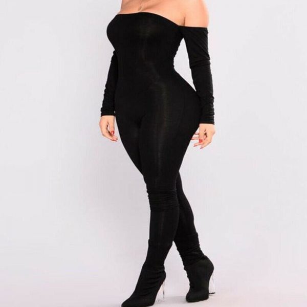 The Best Women Off Shoulder Bodycon Long Sleeve Clubwear Playsuit Jumpsuits Rompers Skinny Sexy Jumpsuits Female Black Trousers Online - Source Silk