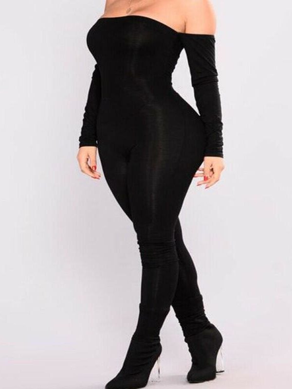 The Best Women Off Shoulder Bodycon Long Sleeve Clubwear Playsuit Jumpsuits Rompers Skinny Sexy Jumpsuits Female Black Trousers Online - Source Silk