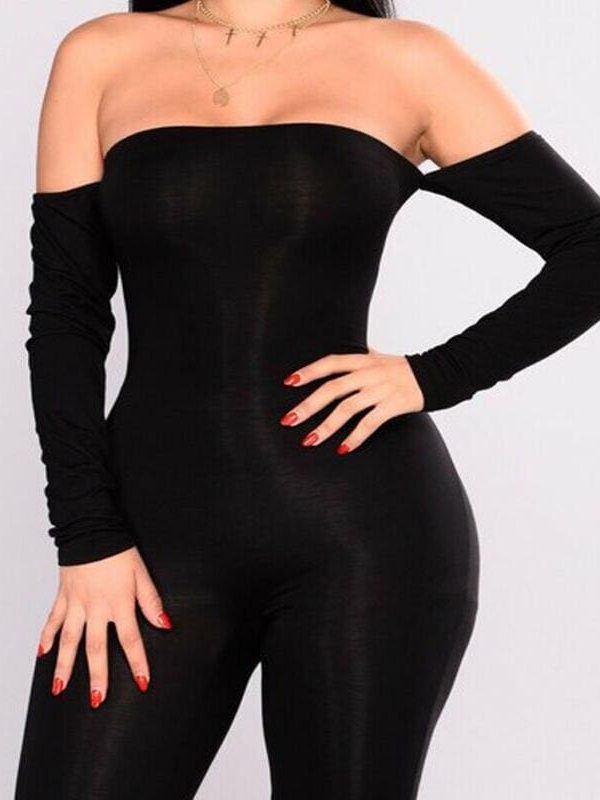 The Best Women Off Shoulder Bodycon Long Sleeve Clubwear Playsuit Jumpsuits Rompers Skinny Sexy Jumpsuits Female Black Trousers Online - Source Silk