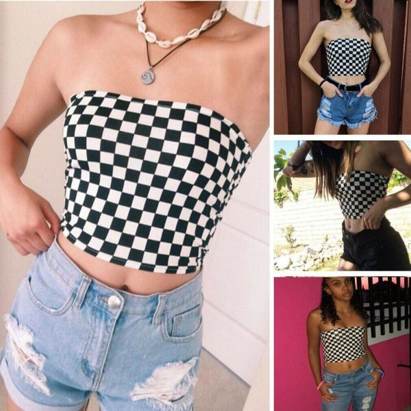 The Best Women Off Shoulder Plain Printed Boob Elastic Tube Tops Bra Blouse Summer Beach Strapless Bandeau Crop Top Online - Takalr