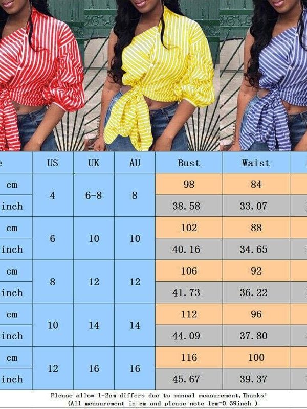 The Best Women One Shoulder Stripe Button Knot Top Tee Puff Sleeve Fashion Ladies Summer Beach Party Casual Tops Plus Size Online - Takalr