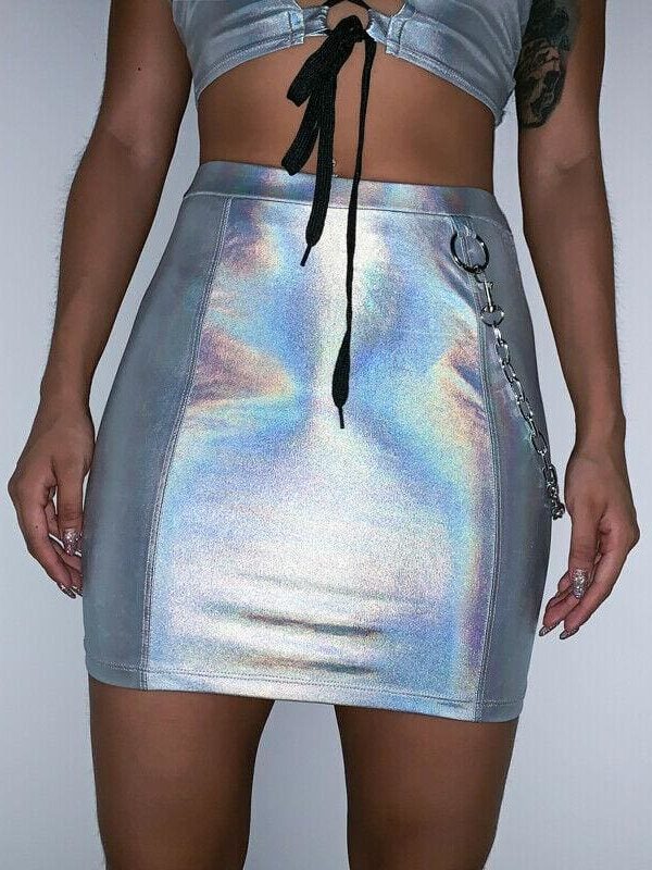 The Best Women Outfits Bodycon Two Piece Set Wrapped Chest Crop Top + Silver Tight Skirt Set Bandage Dress Party Clubwear Online - Takalr