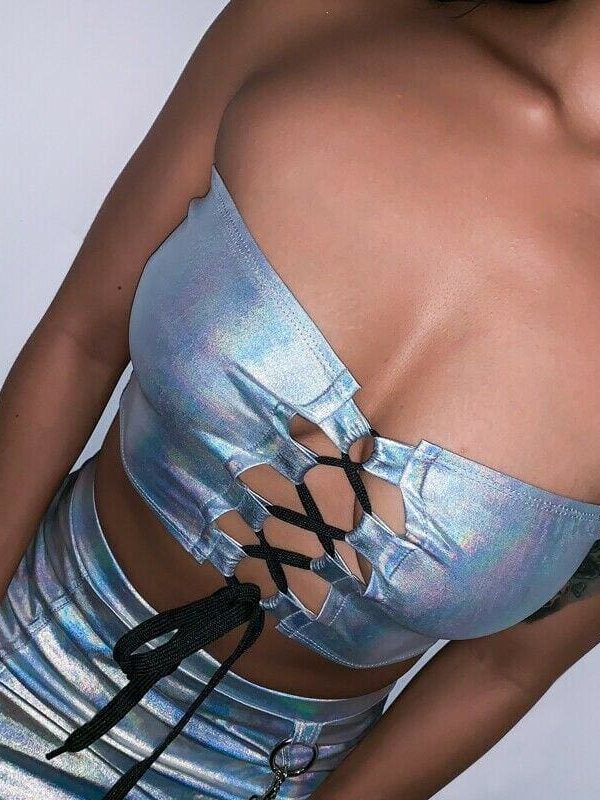 The Best Women Outfits Bodycon Two Piece Set Wrapped Chest Crop Top + Silver Tight Skirt Set Bandage Dress Party Clubwear Online - Takalr