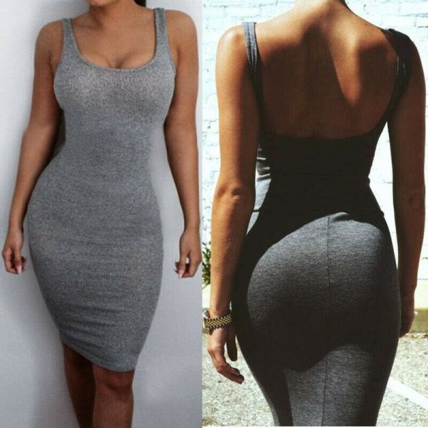 The Best Women Package Hip Dress Summer Bandage Bodycon Mini Dress High Waist Slim Solid Gray Casual vestidos Sundress Online - Takalr