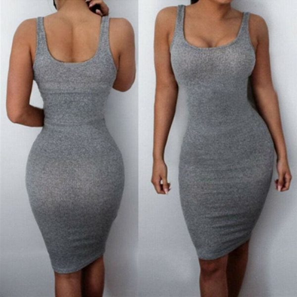 The Best Women Package Hip Dress Summer Bandage Bodycon Mini Dress High Waist Slim Solid Gray Casual vestidos Sundress Online - Takalr