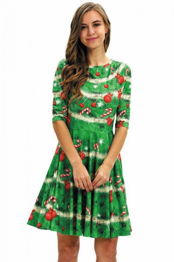 The Best Women Party Dress Ladies Casual Half Sleeve Pleated Xmas Print Cat Snowman Swing Dress Online - Takalr