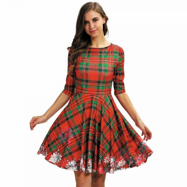 The Best Women Party Dress Ladies Casual Half Sleeve Pleated Xmas Print Cat Snowman Swing Dress Online - Takalr