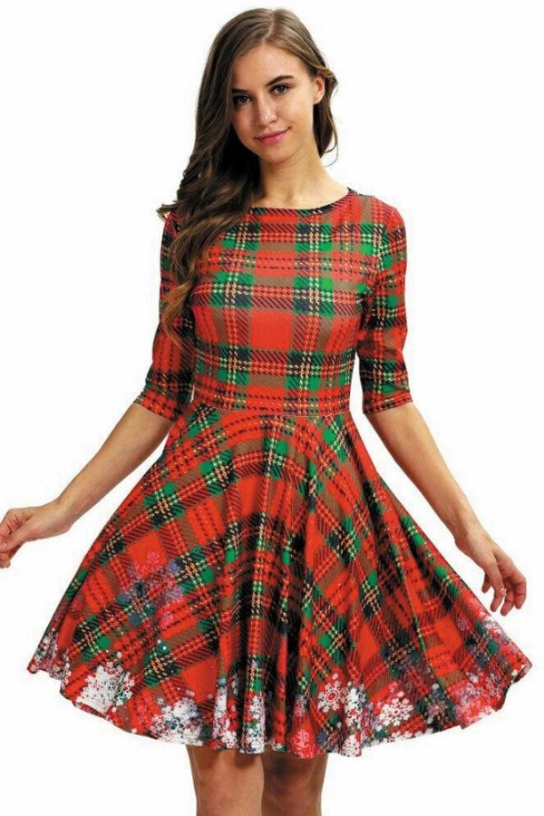 The Best Women Party Dress Ladies Casual Half Sleeve Pleated Xmas Print Cat Snowman Swing Dress Online - Takalr