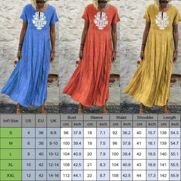 The Best Women Peasant Ethnic Boho Cotton Linen Long Sleeve Maxi Dress Gypsy Blouse Shirt Casual Kaftan Tunic Long Maxi Sundress Online - Takalr