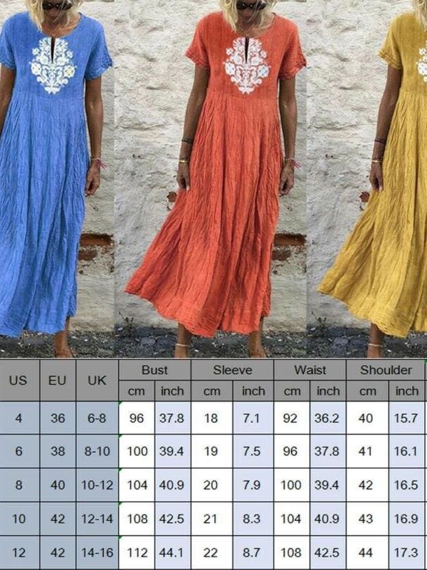 The Best Women Peasant Ethnic Boho Cotton Linen Long Sleeve Maxi Dress Gypsy Blouse Shirt Casual Kaftan Tunic Long Maxi Sundress Online - Takalr