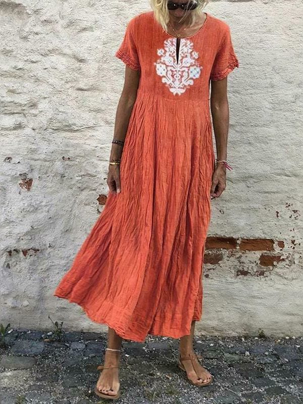 The Best Women Peasant Ethnic Boho Cotton Linen Long Sleeve Maxi Dress Gypsy Blouse Shirt Casual Kaftan Tunic Long Maxi Sundress Online - Takalr