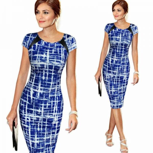 The Best Women Pencil Dress Short Sleeve Summer Bandage Evening Party O-neck Bodycon Slim Polka Dot Dress Knee Length Online - Source Silk