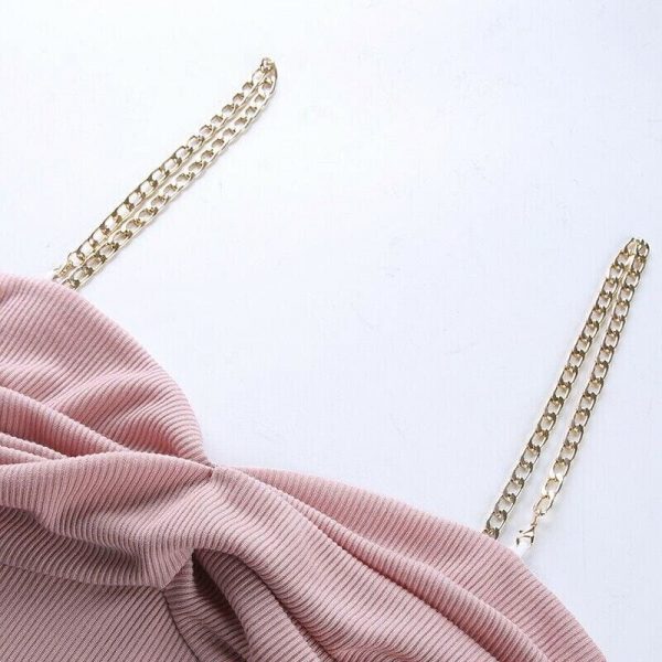 The Best Women Plain Detachable Metal Chain Solid Strappy Party Package Hip Mini Dress Stretch Sling Casual Dress Online - Takalr