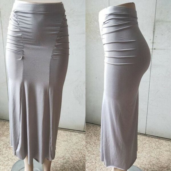 The Best Women Plain Pleated High Waist Long Maxi Skirt Sexy Stretch Solid Bodycon Mermaid Party Skirt Online - Takalr