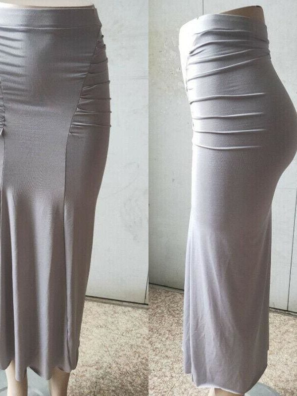 The Best Women Plain Pleated High Waist Long Maxi Skirt Sexy Stretch Solid Bodycon Mermaid Party Skirt Online - Takalr