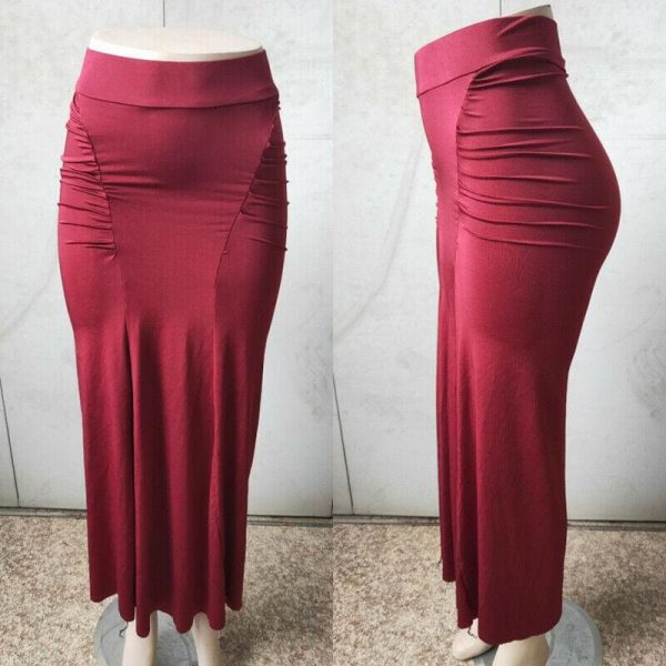 The Best Women Plain Pleated High Waist Long Maxi Skirt Sexy Stretch Solid Bodycon Mermaid Party Skirt Online - Takalr