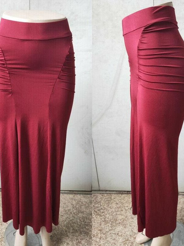 The Best Women Plain Pleated High Waist Long Maxi Skirt Sexy Stretch Solid Bodycon Mermaid Party Skirt Online - Takalr