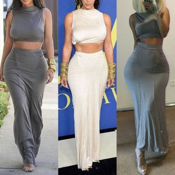 The Best Women Plain Pleated High Waist Long Maxi Skirt Sexy Stretch Solid Bodycon Mermaid Party Skirt Online - Takalr