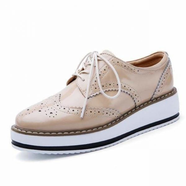 The Best Women Platform Oxfords Brogue Flats Shoes Leather Lace Up Pointed Toe Online - Source Silk