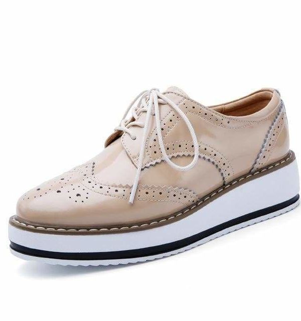 The Best Women Platform Oxfords Brogue Flats Shoes Leather Lace Up Pointed Toe Online - Source Silk