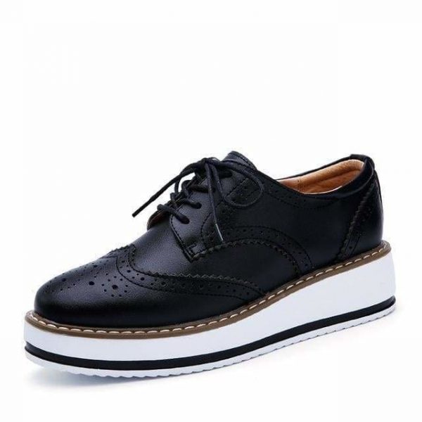 The Best Women Platform Oxfords Brogue Flats Shoes Leather Lace Up Pointed Toe Online - Source Silk