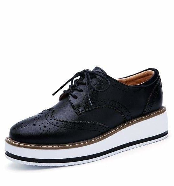 The Best Women Platform Oxfords Brogue Flats Shoes Leather Lace Up Pointed Toe Online - Source Silk