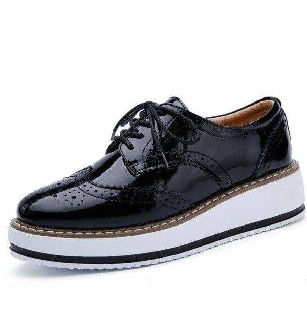 The Best Women Platform Oxfords Brogue Flats Shoes Leather Lace Up Pointed Toe Online - Source Silk