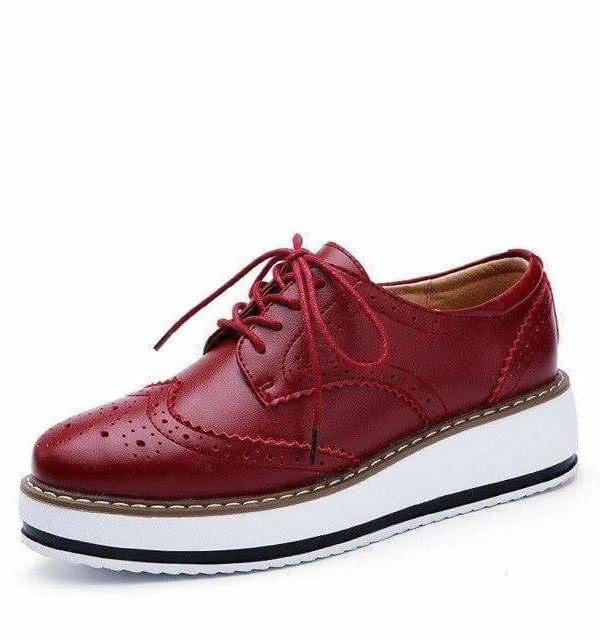 The Best Women Platform Oxfords Brogue Flats Shoes Leather Lace Up Pointed Toe Online - Source Silk