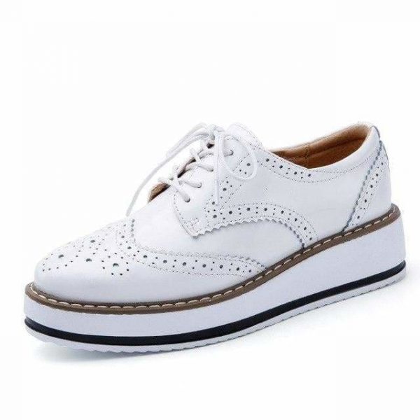 The Best Women Platform Oxfords Brogue Flats Shoes Leather Lace Up Pointed Toe Online - Source Silk