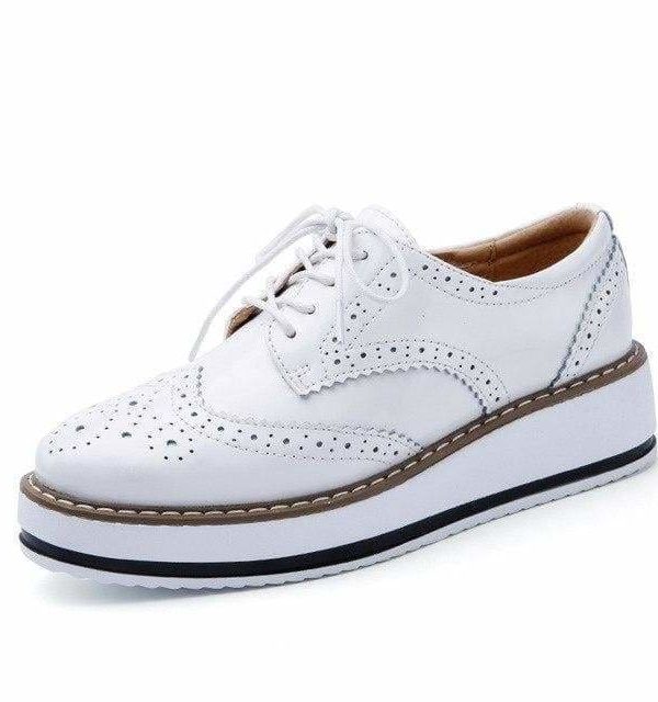 The Best Women Platform Oxfords Brogue Flats Shoes Leather Lace Up Pointed Toe Online - Source Silk