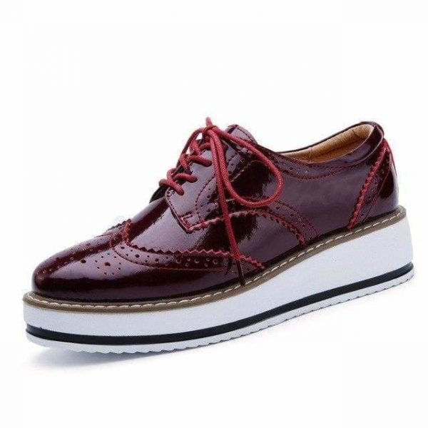 The Best Women Platform Oxfords Brogue Flats Shoes Leather Lace Up Pointed Toe Online - Source Silk