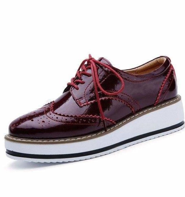 The Best Women Platform Oxfords Brogue Flats Shoes Leather Lace Up Pointed Toe Online - Source Silk