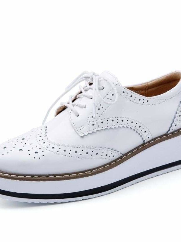 The Best Women Platform Oxfords Brogue Flats Shoes Leather Lace Up Pointed Toe Online - Source Silk