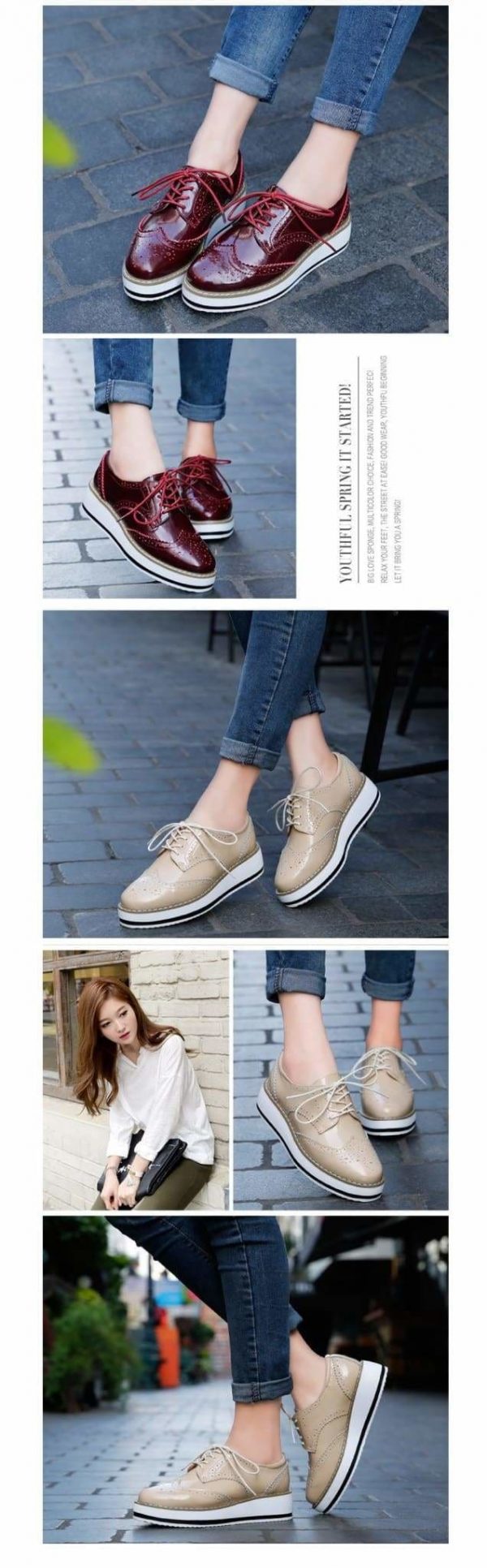 The Best Women Platform Oxfords Brogue Flats Shoes Leather Lace Up Pointed Toe Online - Source Silk