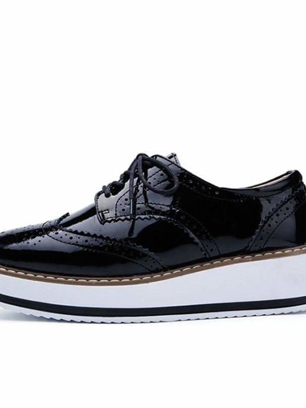 The Best Women Platform Oxfords Brogue Flats Shoes Leather Lace Up Pointed Toe Online - Source Silk