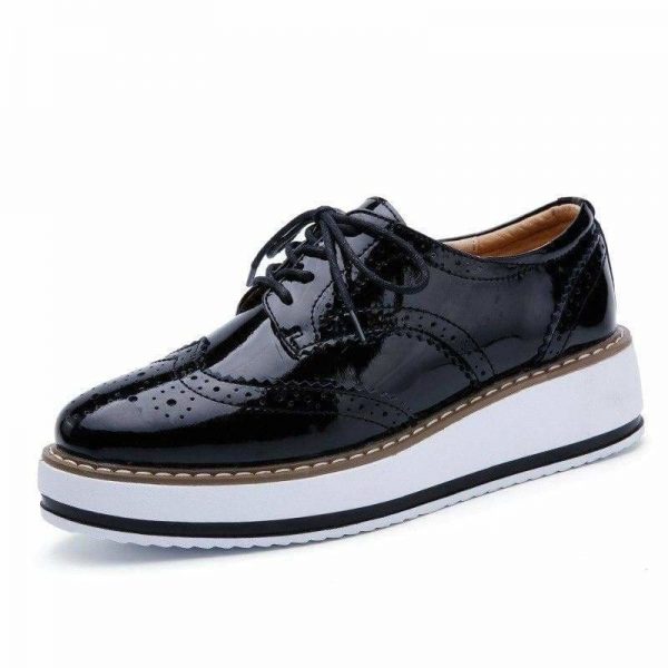 The Best Women Platform Oxfords Brogue Flats Shoes Leather Lace Up Pointed Toe Online - Source Silk